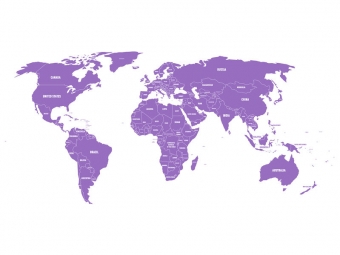  Magnetic map of world, illustrated, purple