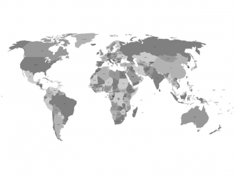  Magnetic map of world, illustrated, grey