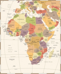  Magnetic map of Africa, vintage, detailed
