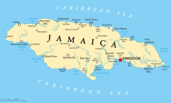  Magnetic map of Jamaica, illustrated, colored