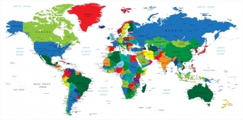  Magnetic map of world, illustrated, colored