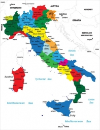  Magnetic map of Italy, illustrated, colored