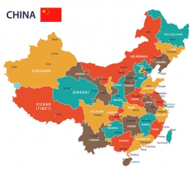  Magnetic map of China, illustrated, colored