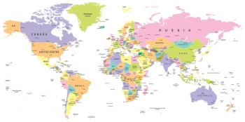  Magnetic map of world, illustrated, colored