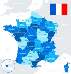  Magnetic map of France, illustrated, blue