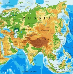  Magnetic map of Asia, geographic, colored
