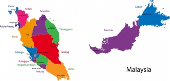  Magnetic map of Malaysia, administrative, colored