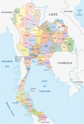  Magnetic map of Thailand, administrative, colored