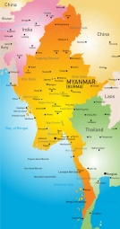  Magnetic map of Myanmar, illustrated, colored