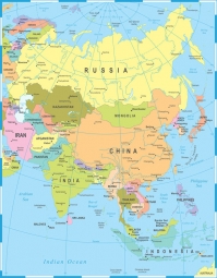  Magnetic map of Asia, political, colored