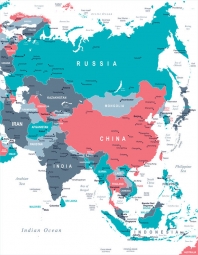  Magnetic map of Asia, political, colored