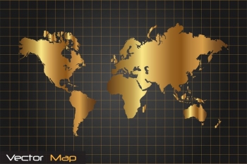  Magnetic map of world, illustrated, gold