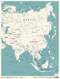  Magnetic map of Asia, illustrated, white-blue