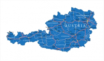  Magnetic map of Austria, illustrated, blue