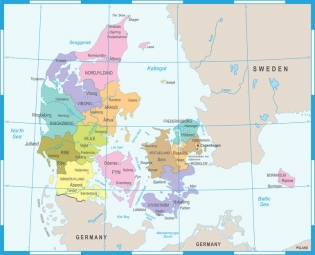  Magnetic map of Denmark, detailed, colored