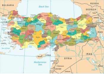  Magnetic map of Turkey, illustrated, colored