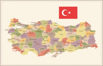  Magnetic map of Turkey, vintage, colored