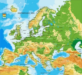  Magnetic map of Europe, geographic, colored