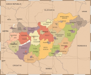  Magnetic map of Hungary, vintage, detailed
