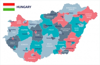  Magnetic map of Hungary, illustrated, colored