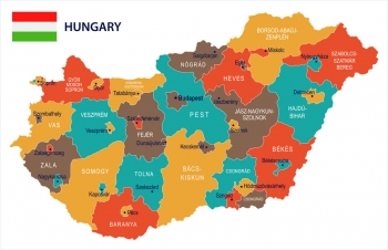  Magnetic map of Hungary, illustrated, colored