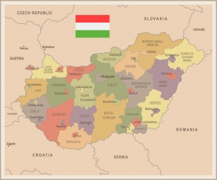  Magnetic map of Hungary, vintage, colored