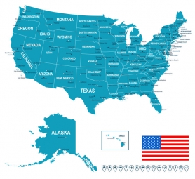  Magnetic map of United States of America, illustrated, blue