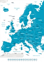  Magnetic map of Europe, illustrated, blue