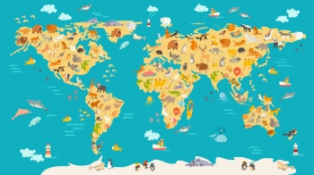  Magnetic map of world, cartoon, children's