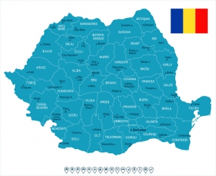  Magnetic map of Romania, illustrated, blue