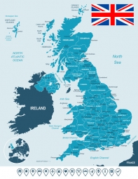  Magnetic map of Great Britain, illustrated, blue