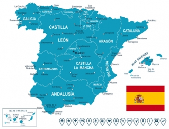  Magnetic map of Spain, illustrated, blue