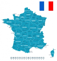  Magnetic map of France, illustrated, blue