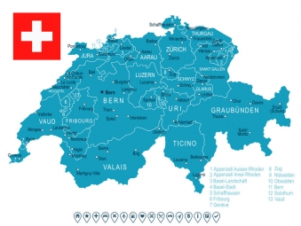 Magnetic map of Switzerland, illustrated, blue