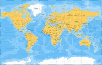  Magnetic map of world, political, yellow-blue