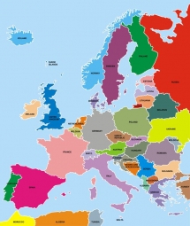  Magnetic map of Europe, illustrated, colored