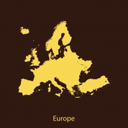  Magnetic map of Europe, illustrated, yellow-brown