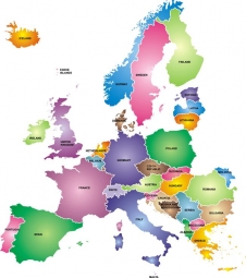 Magnetic map of Europe, illustrated, colored