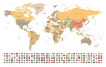  Magnetic map of world, vector, with flags