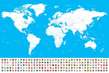  Magnetic map of world, illustrated, with flags