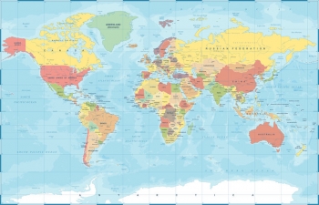  Magnetic map of world, vintage, colored