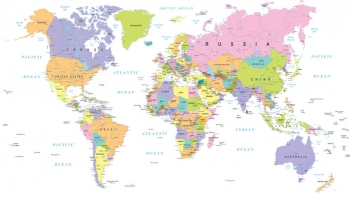  Magnetic map of world, illustrated, colored