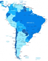  Magnetic map of South America, illustrated, blue
