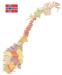  Magnetic map of Norway, vintage, colored