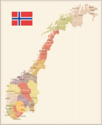  Magnetic map of Norway, vector, detailed