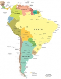  Magnetic map of South America, political, colored