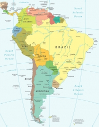 Magnetic map of South America, political, colored