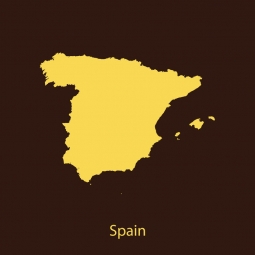  Magnetic map of Spain, illustrated, yellow-brown