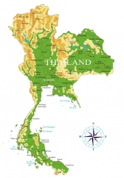  Magnetic map of Thailand, geographic, embossed