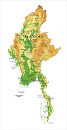  Magnetic map of Myanmar, geographic, embossed